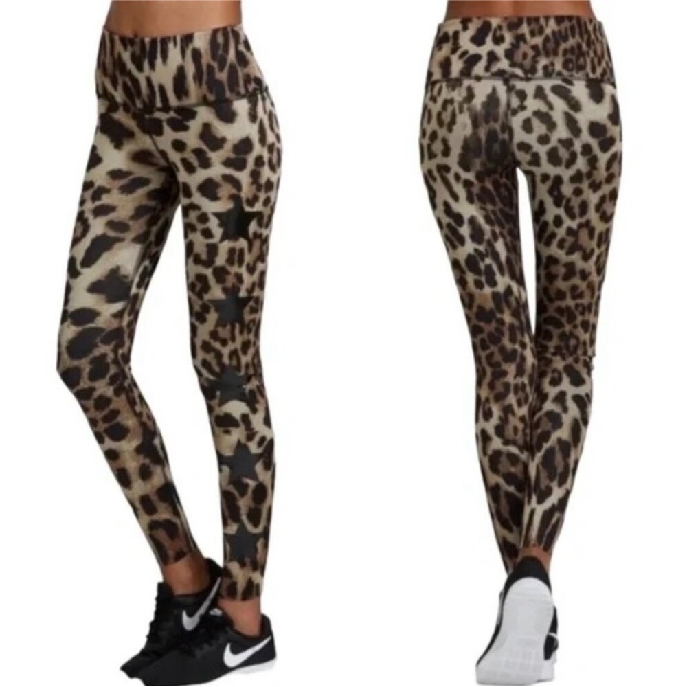 NOLI ACE LEOPARD PRINT STAR YOGA ATHLETIC LEGGINGS
